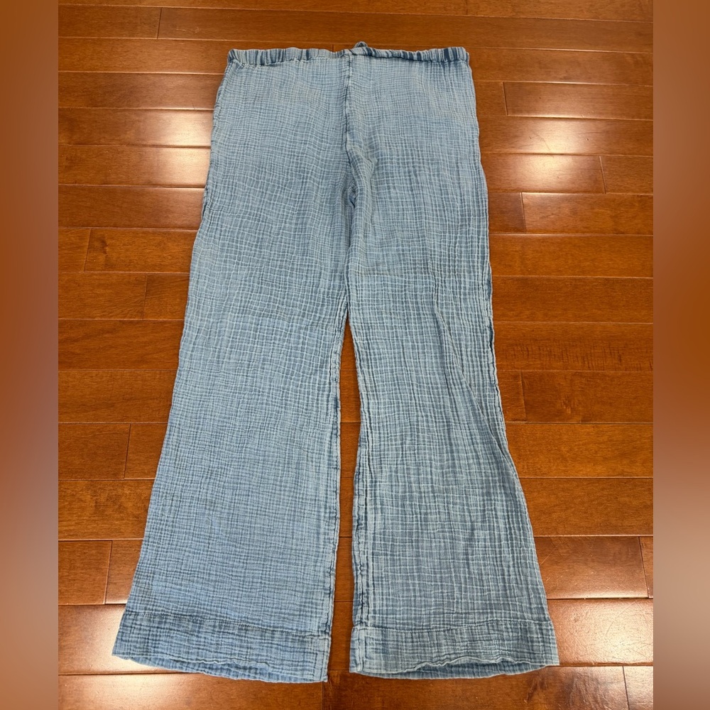 Faherty Light Blue Textured Wide-Leg Drawstring Pants - Picture 4 of 5